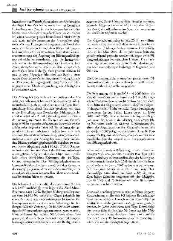 Vorschauseite 3: Zum Anspruch auf BildungsurlaubBerliner BiUrlG § 2, § 3