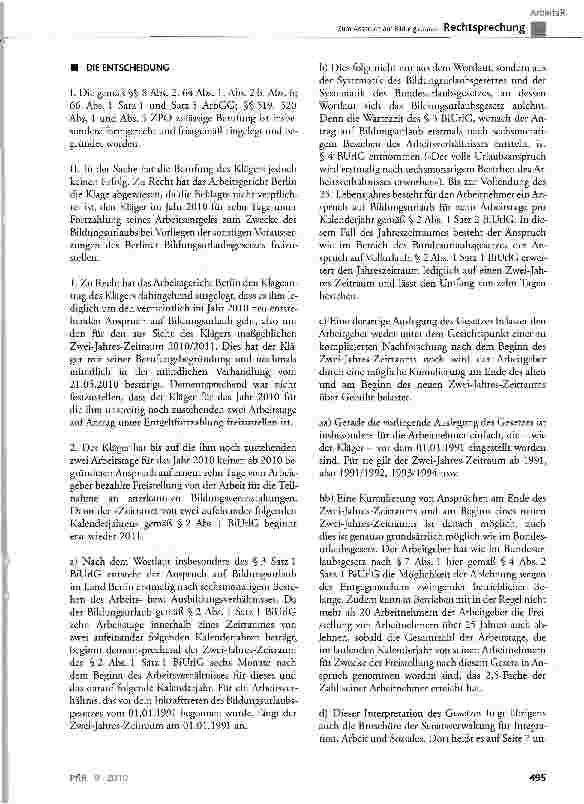 Vorschauseite 4: Zum Anspruch auf BildungsurlaubBerliner BiUrlG § 2, § 3