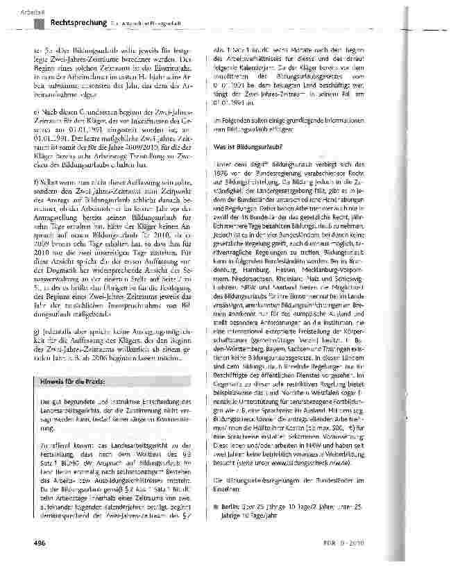 Vorschauseite 5: Zum Anspruch auf BildungsurlaubBerliner BiUrlG § 2, § 3