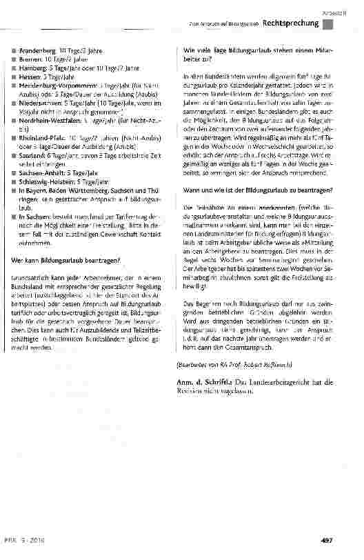 Vorschauseite 6: Zum Anspruch auf BildungsurlaubBerliner BiUrlG § 2, § 3