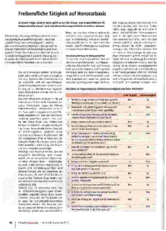 Vorschauseite 1: Freiberufliche Tätigkeit auf Honorarbasis