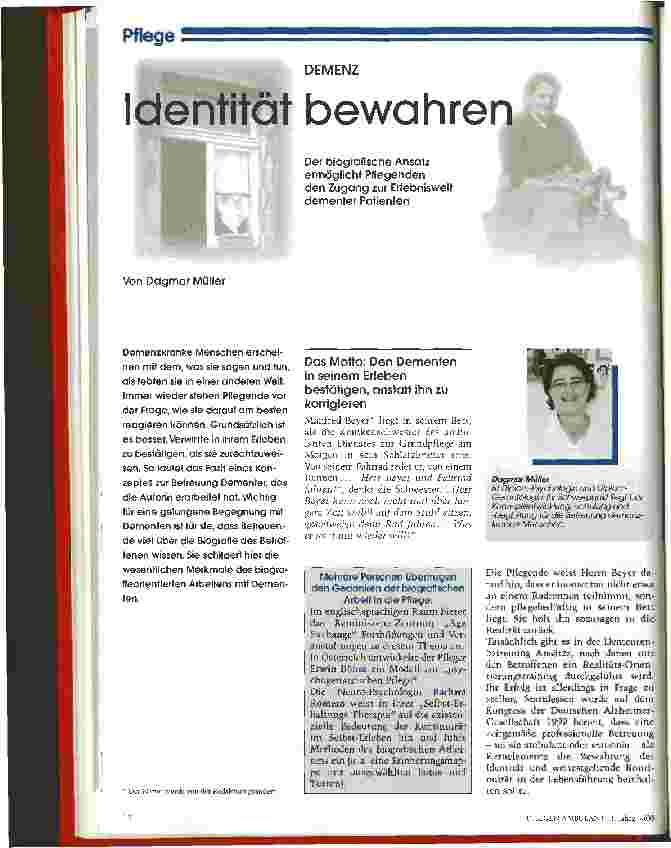 Vorschauseite 1: Identität bewhren Der biografische Ansatz ermöglicht Pflegenden den Zugang zur Elebniswelt dementer Patienten