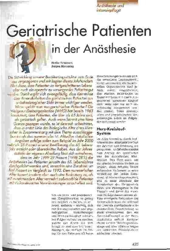 Vorschauseite 1: Geriatrische Patienten in der Anästhesie