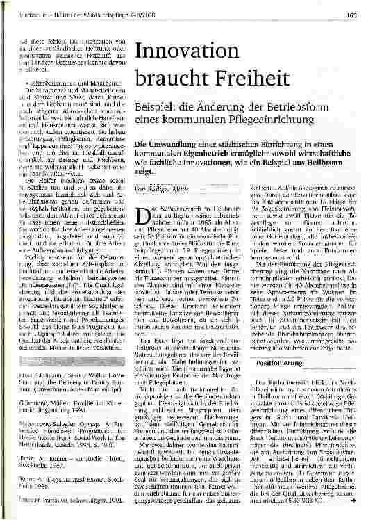 Vorschauseite 1: Innovation braucht Freiheit Beispiel: die Änderung der Betriebsform einer kommunalen Pflegeeinrichtung