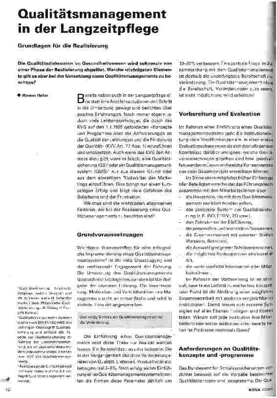 Vorschauseite 1: Qualitätsmanagement in der Langzeitpflege Grundlagen für die Realisierung