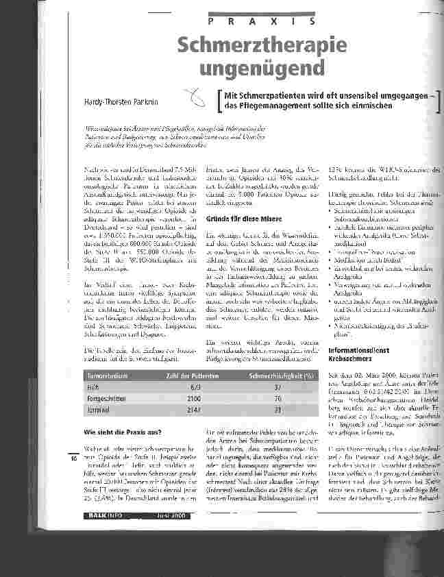 Vorschauseite 1: Schmerztherapie ungenügend