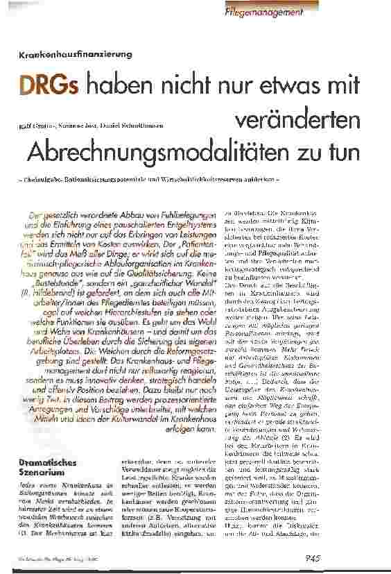 Vorschauseite 1: DRGs haben nicht nur etwas mit veränderten Abrechnungsmodalitäten zu tun - Chefaufgabe: Rationalisierungspotentiale und Wirtschaftlichkeitsreserven aufdecken