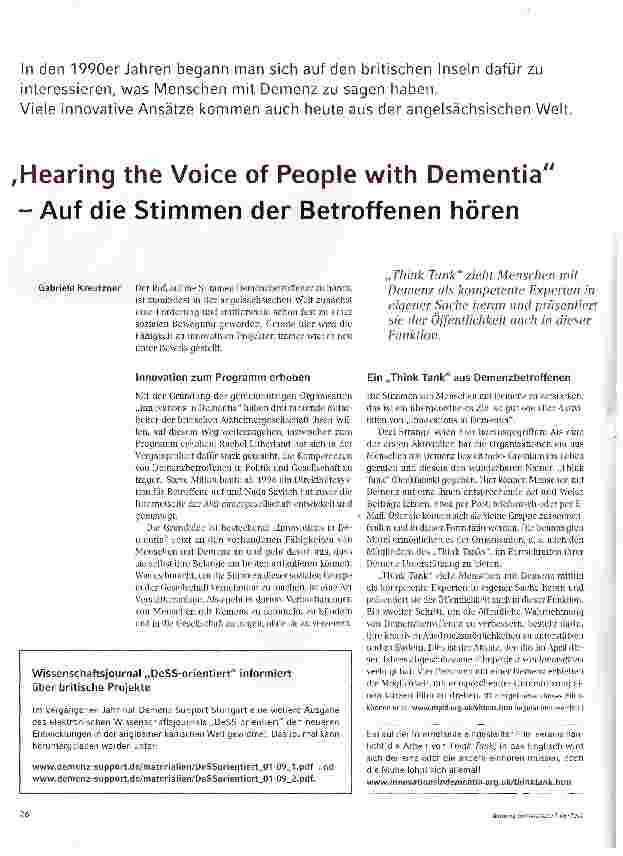 Vorschauseite 1: Hearing the Voice of People with Dementia - Auf die Stimmen der Betroffenen hören
