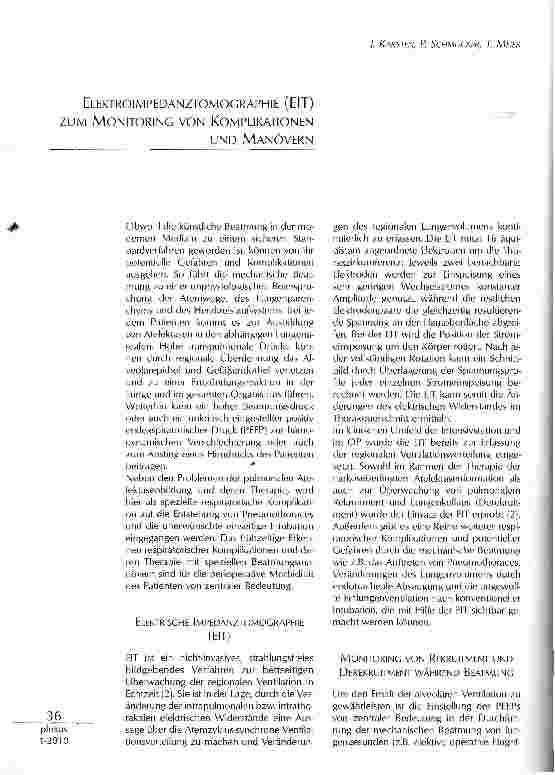 Vorschauseite 1: ELEKTROIMPEDANZTOMOGRAPHIE (EIT) ZUM MONITORING VON KOMPLIKATIONEN UND MANÖVERN