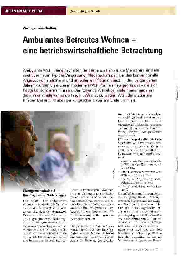 Vorschauseite 1: Ambulantes Betreutes Wohnen - eine betriebswirtschaftliche Betrachtung