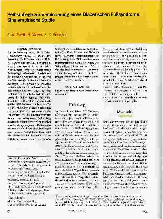 Vorschauseite 1: Selbstpflege zur Verhinderung eines Diabetischen Fußsyndroms: Eine empirische Studie