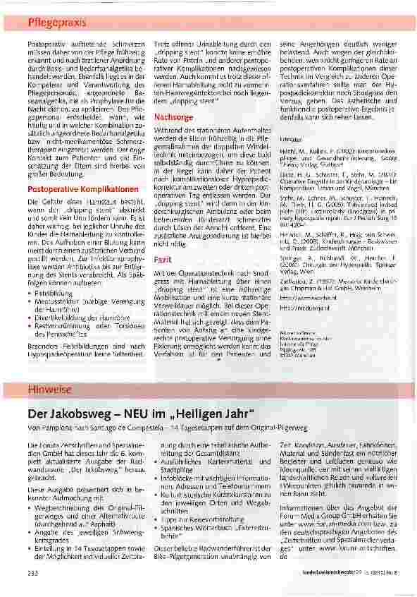 Vorschauseite 4: Verbesserte Pflege nach Hypospadiekorrektur durch transurethrale Harnableitung mittels „dripping stent