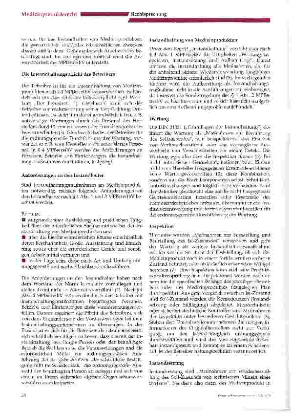Vorschauseite 2: Produkthaftung des Krankenhausträgers bei Reparatur beziehungsweise Modifikation von Medizinprodukten