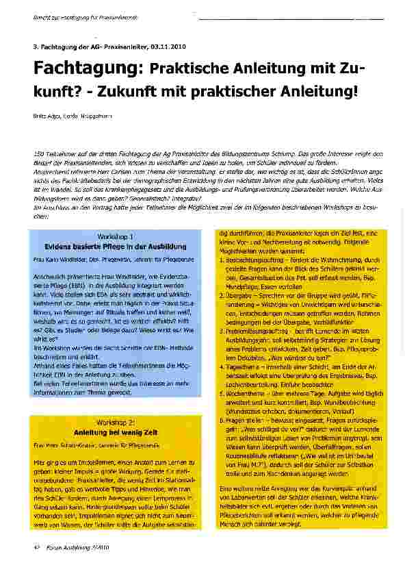 Vorschauseite 1: 3. Fachtagung der AG-Praxisanleiter, 03. 11. 2010Fachtagung: Praktische Anleitung mit Zukunft? - Zukunft mit praktischer Anleitung!