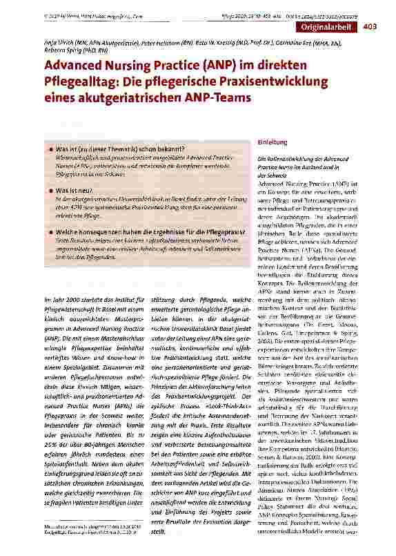 Vorschauseite 1: Advanced Nursing Practice (ANP) im direkten Pflegealltag: Die pflegerische Praxisentwicklung eines akutgeriatrischen ANP-Teams