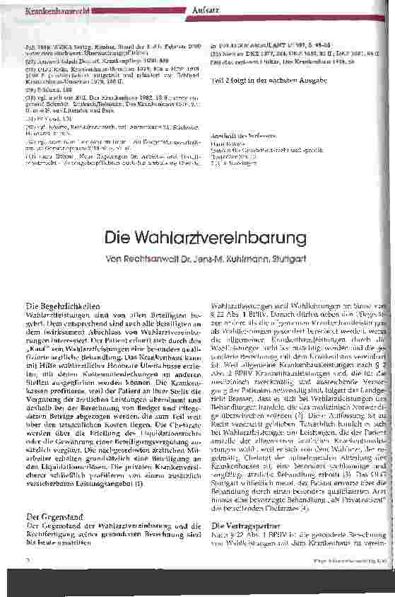Vorschauseite 1: Die Wahlarztvereinbarung