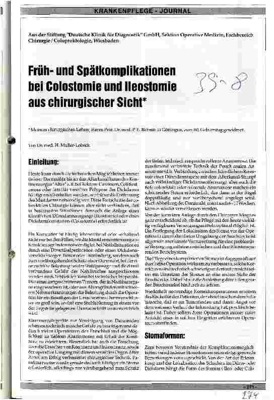 Vorschauseite 1: Frühund Spätkomplikationen bei Colostomie und Ileostomie aus chirurgischer Sicht