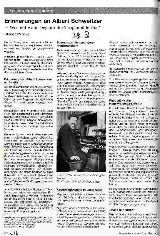 Vorschauseite 1: Erinnerungen an Albert Schweitzer Wo und wann begann die Tropenpädiatrie?