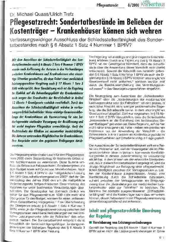 Vorschauseite 1: Pflegesatzrecht: Sondertatbestände im Belieben der Kostenträger Krankenhäuser können sich wehren