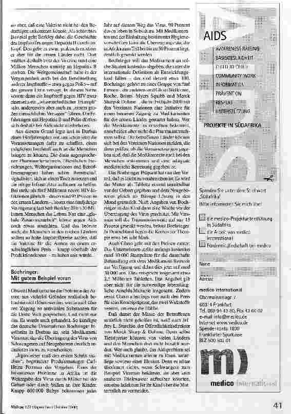 Vorschauseite 4: Weiter geschwiegen Welt-Aids-Konferenz in Südafrika