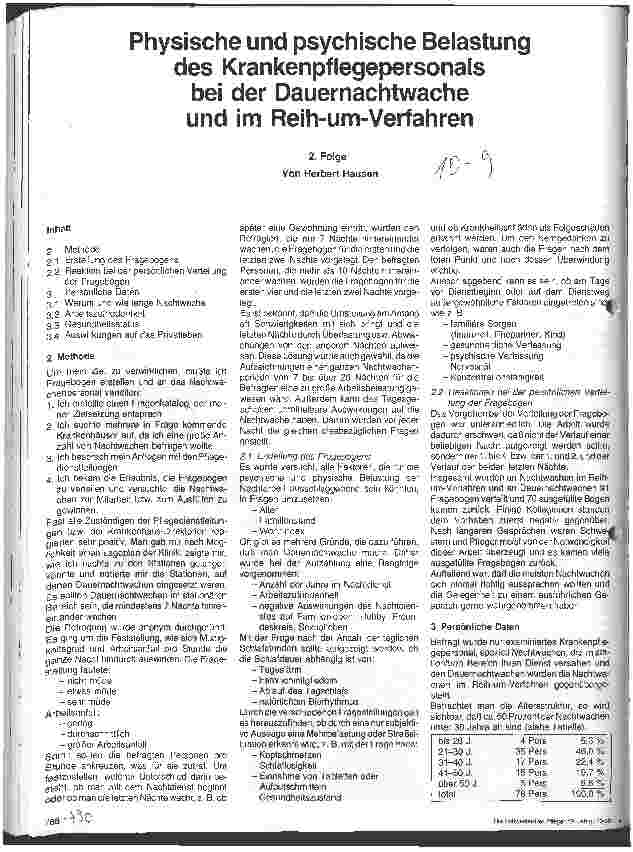 Vorschauseite 1: Physische und psychische Belastung des Krankenpflegepersonals bei der Dauernachtwache und im Reih-um-Verfahren