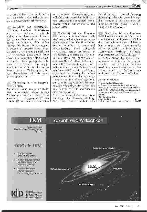 Vorschauseite 2: Irrungen und Wirrungen im Krankenhaus-MarketingMarketing kann nur erfolgreich umgesetzt werden, wenn dieRahmenbedingungen stimmen
