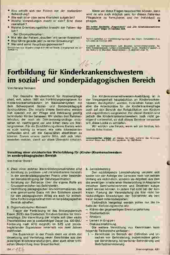 Vorschauseite 1: Fortbildung für Krankenschwestern im sozialund sonderpädagogischen Bereich