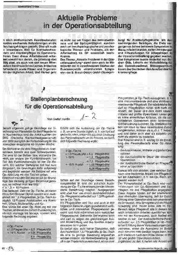 Vorschauseite 1: Stellenplanberechnung für die Operationsabteilung