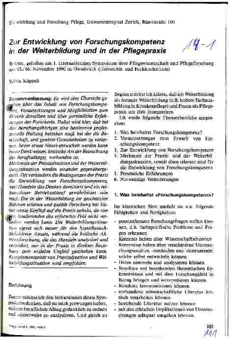 Vorschauseite 1: Zur Entwicklung von Forschungskompetenz in der Weiterbildung und in der Pflegepraxis