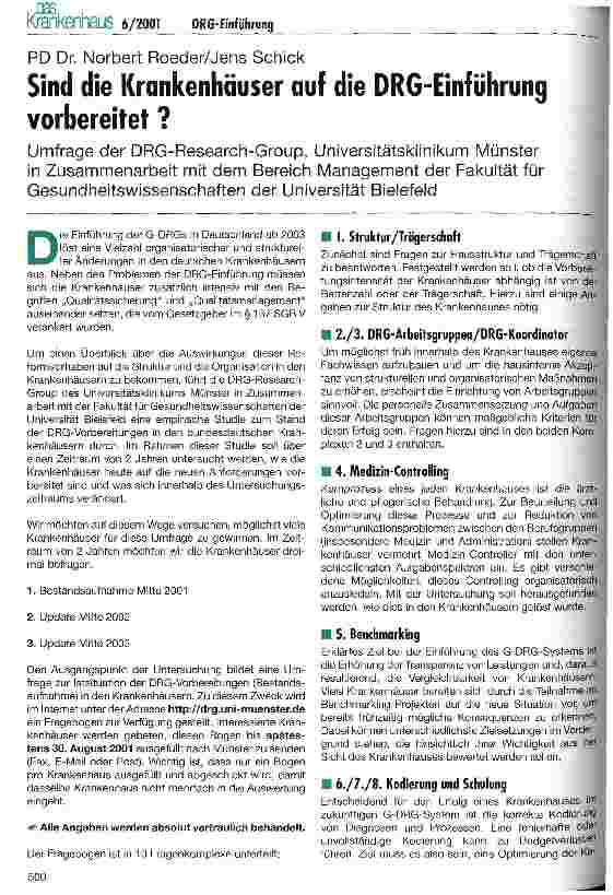 Vorschauseite 1: Sind die Krankenhäuser auf die DRG-Einführung vorbereitet?