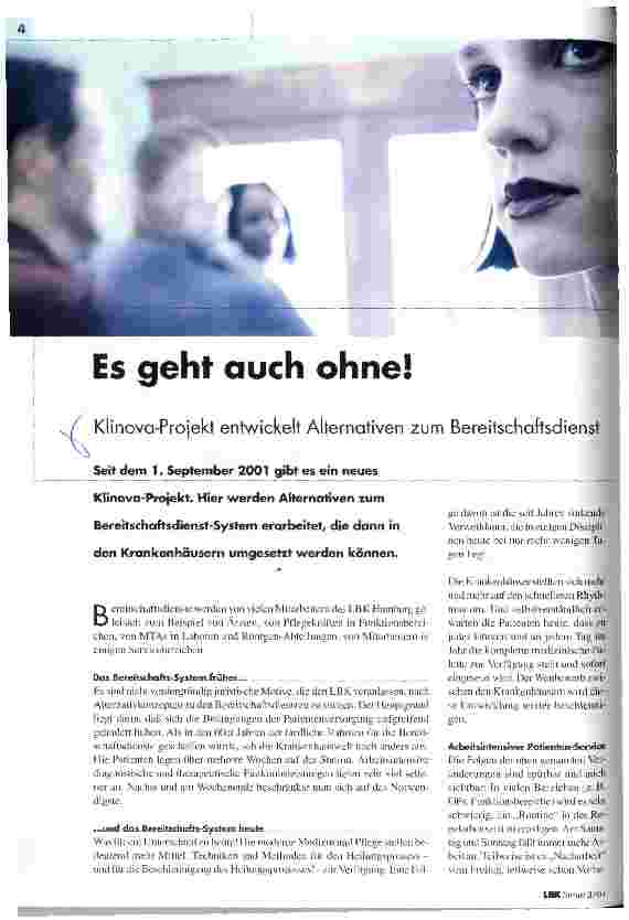 Vorschauseite 1: Es geht auch ohne! Klinova-Projekt entwickelt Alternativen zum Bereitschaftsdienst