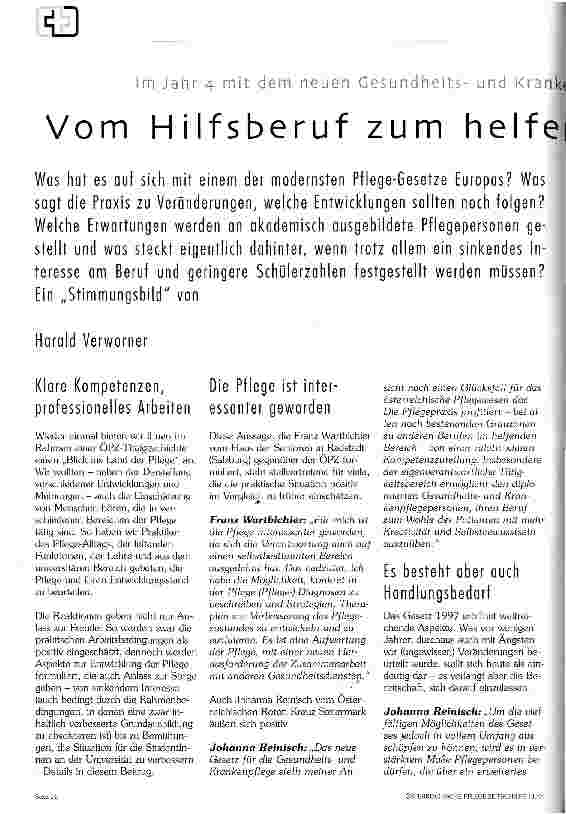 Vorschauseite 1: Vom Hilfsberuf zum helfenden Beruf Im Jahr 4 mit dem neuen Gesundheitsund Krankenpflegegesetz