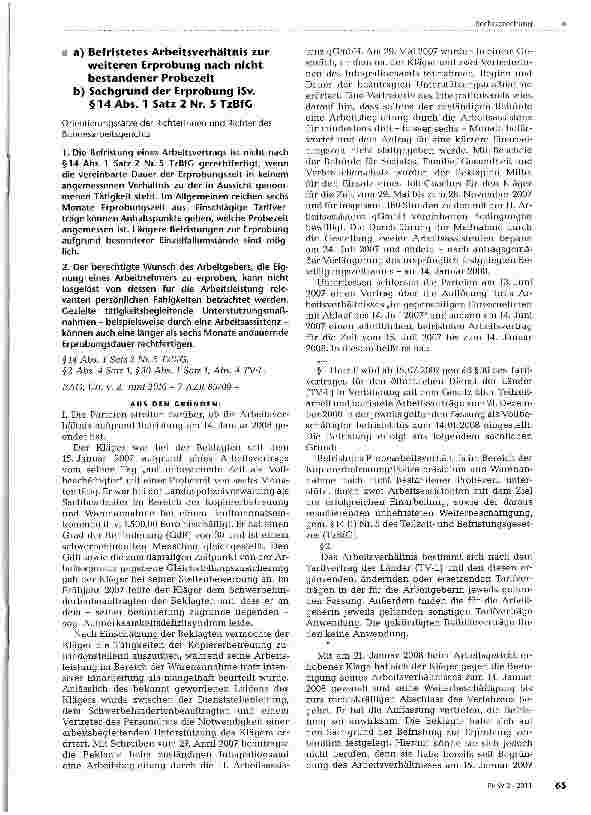 Vorschauseite 1: a) Befristetes Arbeitsverhältnis zurweiteren Erprobung nach nichtbestandener Probezeitb) Sachgrund der Erprobung iSv.§ 14 Abs. 1 Satz 2 Nr. 5 TzBfC