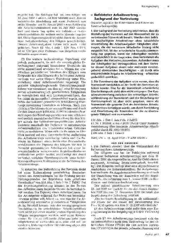 Vorschauseite 3: a) Befristetes Arbeitsverhältnis zurweiteren Erprobung nach nichtbestandener Probezeitb) Sachgrund der Erprobung iSv.§ 14 Abs. 1 Satz 2 Nr. 5 TzBfC