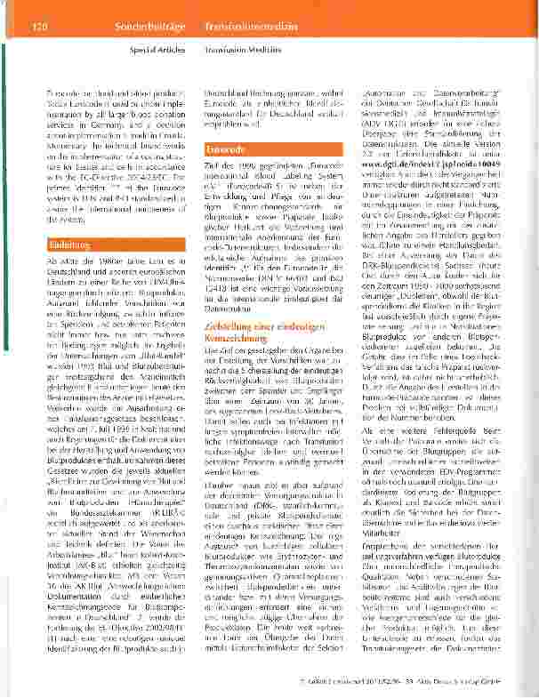 Vorschauseite 2: Kennzeichnung von Blutprodukten mittels Eurocode