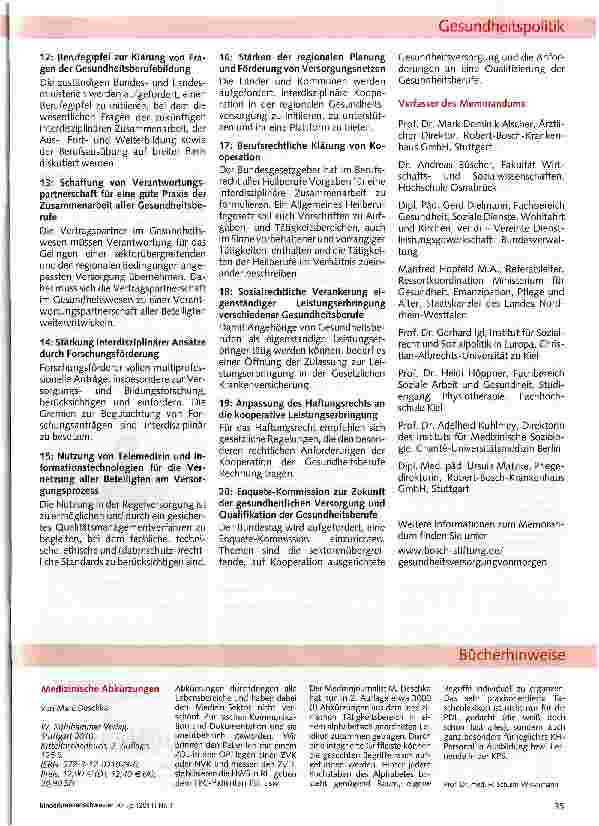 Vorschauseite 2: Memorandum „Kooperation der GesundheitsberufeQualität und Sicherung der Gesundheitsversorgung von morgen