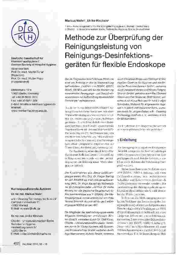 Vorschauseite 1: Methode zur Überprüfung der Reinigungsleistung von Reinigungs-Desinfektions-geräten für flexible Endoskope