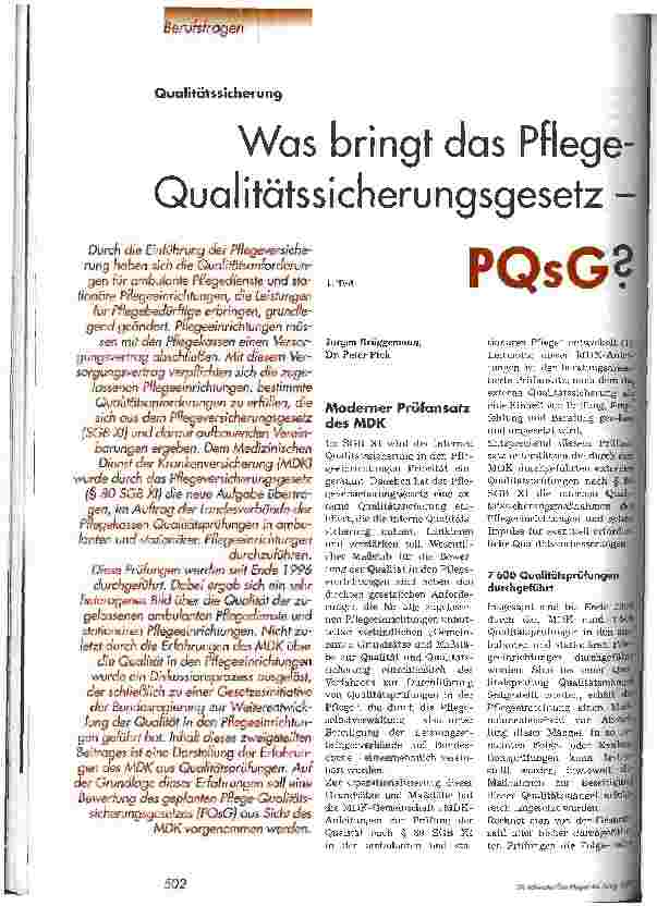 Vorschauseite 1: Was bringt das Pflege-Qualitätssicherungsgesetz - PQsG? 1. Teil