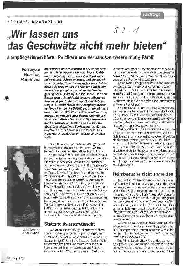 Vorschauseite 1: Wir lassen uns das Geschwätz nicht mehr bieten - Altenpflegerinnen bieten Politikern und Verbandsvertretern mutig Paroli