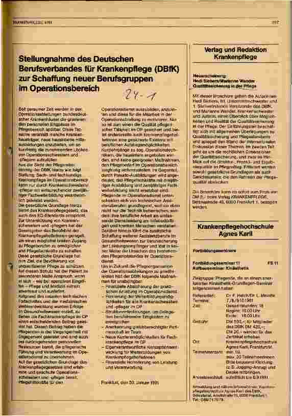 Vorschauseite 1: Stellungnahme des DBfK zur Schaffung neuer Berufsgruppen im Operationsbereich