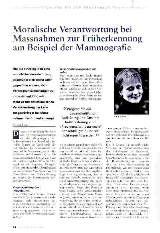 Vorschauseite 1: Moralische Verantwortung bei Massnahmen zur Früherkennung am Beispiel der Mammografie