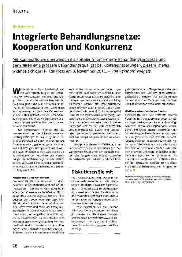 Vorschauseite 1: Integrierte Behandlungsnetze: Kooperation und Konkurrenz