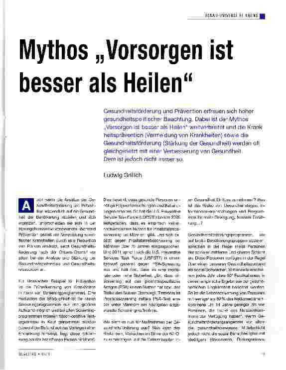Vorschauseite 1: Mythos „Vorsorgen ist besser als Heilen