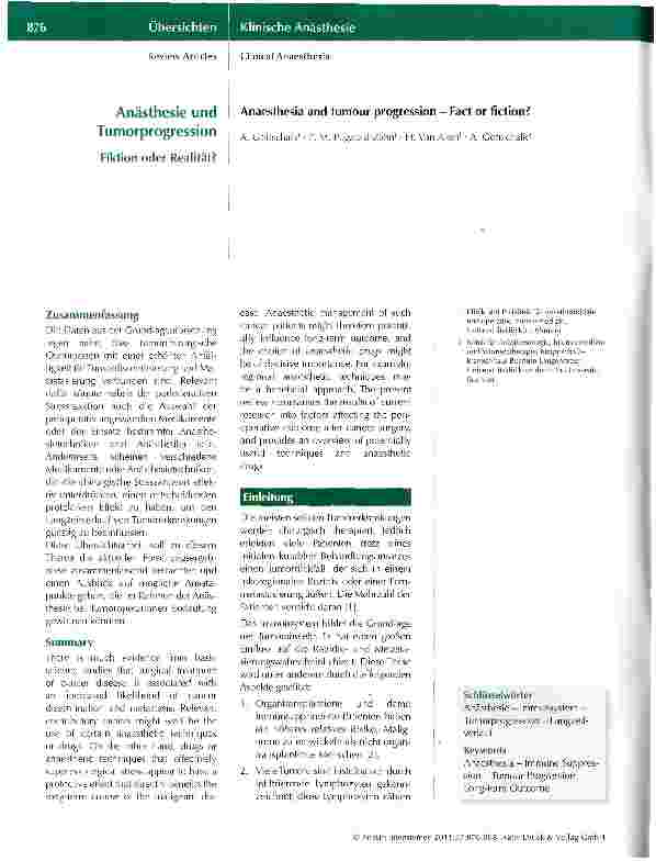 Vorschauseite 1: Anästhesie und Tumorprogression
