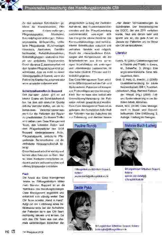 Vorschauseite 3: Praxisnahe Umsetzung des Handlungskonzepts Case Management am Stiftungsklinikum Mittelrhein -Gesundheitszentrum zum Heiligen Geist in Boppard