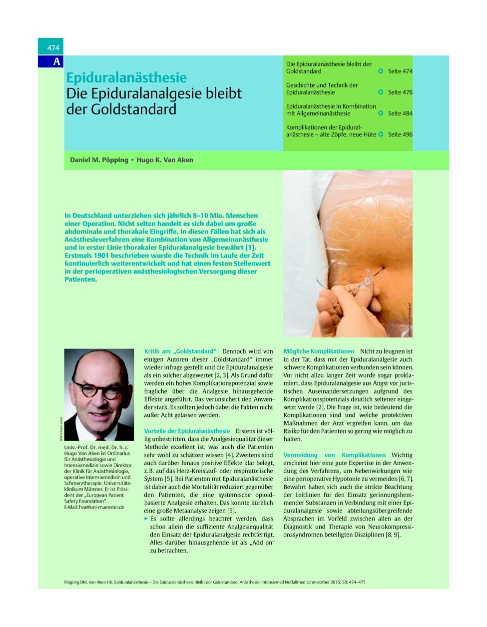 Vorschauseite 1: Epiduralanästhesie – Die Epiduralanalgesie bleibt der Goldstandard