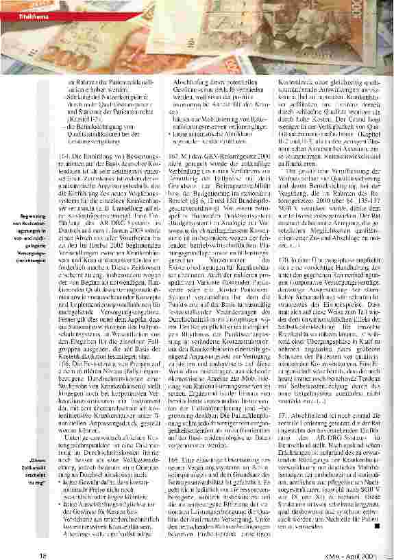 Vorschauseite 2: Einseitige Orientierung des neuen Vergütungssystems an Kosteneinsparungen ist gefährlich Dokumentation Teil IV / Gutschten 2000/2001 des Sachverständigenrates