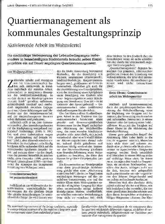 Vorschauseite 1: Quartiermanagement als kommunales Gestaltungsprinzip
