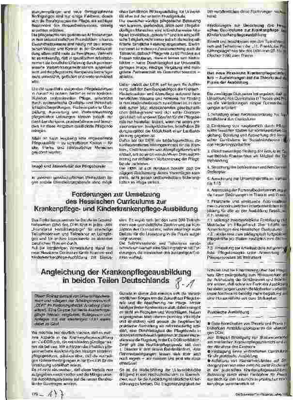 Vorschauseite 1: Angleichung der Krankenpflegeausbildung in beiden Teilen Deutschlands