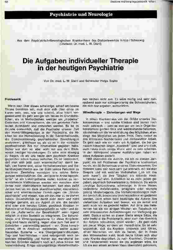 Vorschauseite 1: Die Aufgaben individueller Therapie in der heutigen Psychiatrie